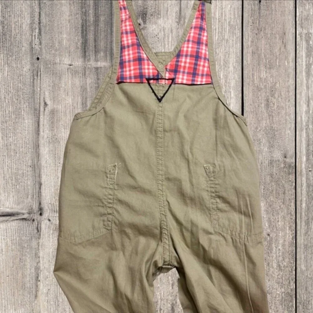 Oshkosh B'gosh Tan with Pink Plaid‎ Girls Toddlers Overalls Size 18M